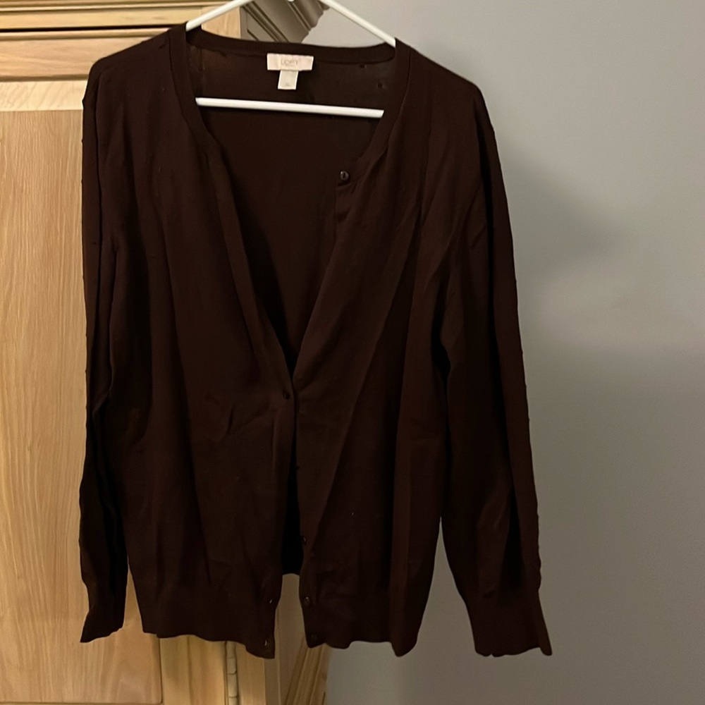 Loft Cardigan Size XL wine colored textured sweater with buttons